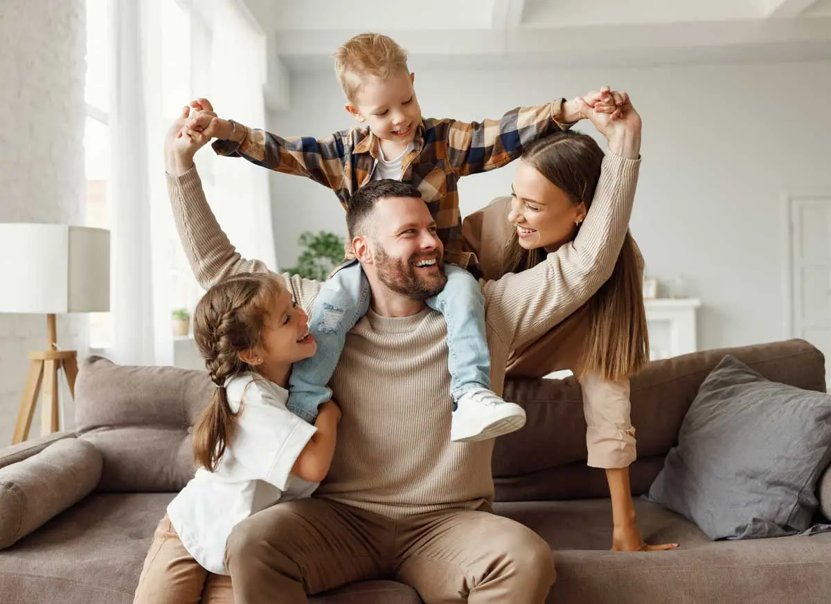 Family settled in together on the couch
