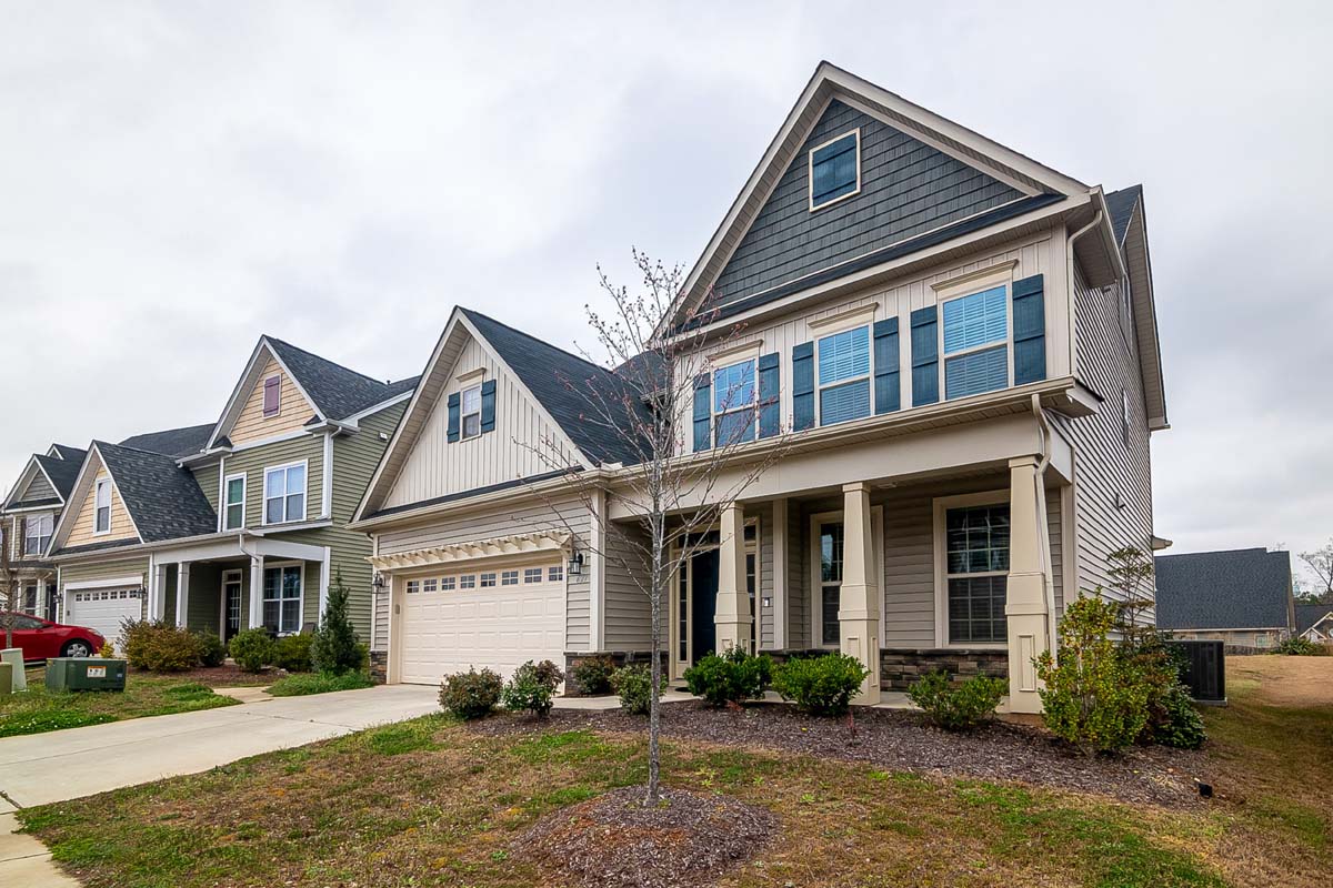 Grey and white two-story house